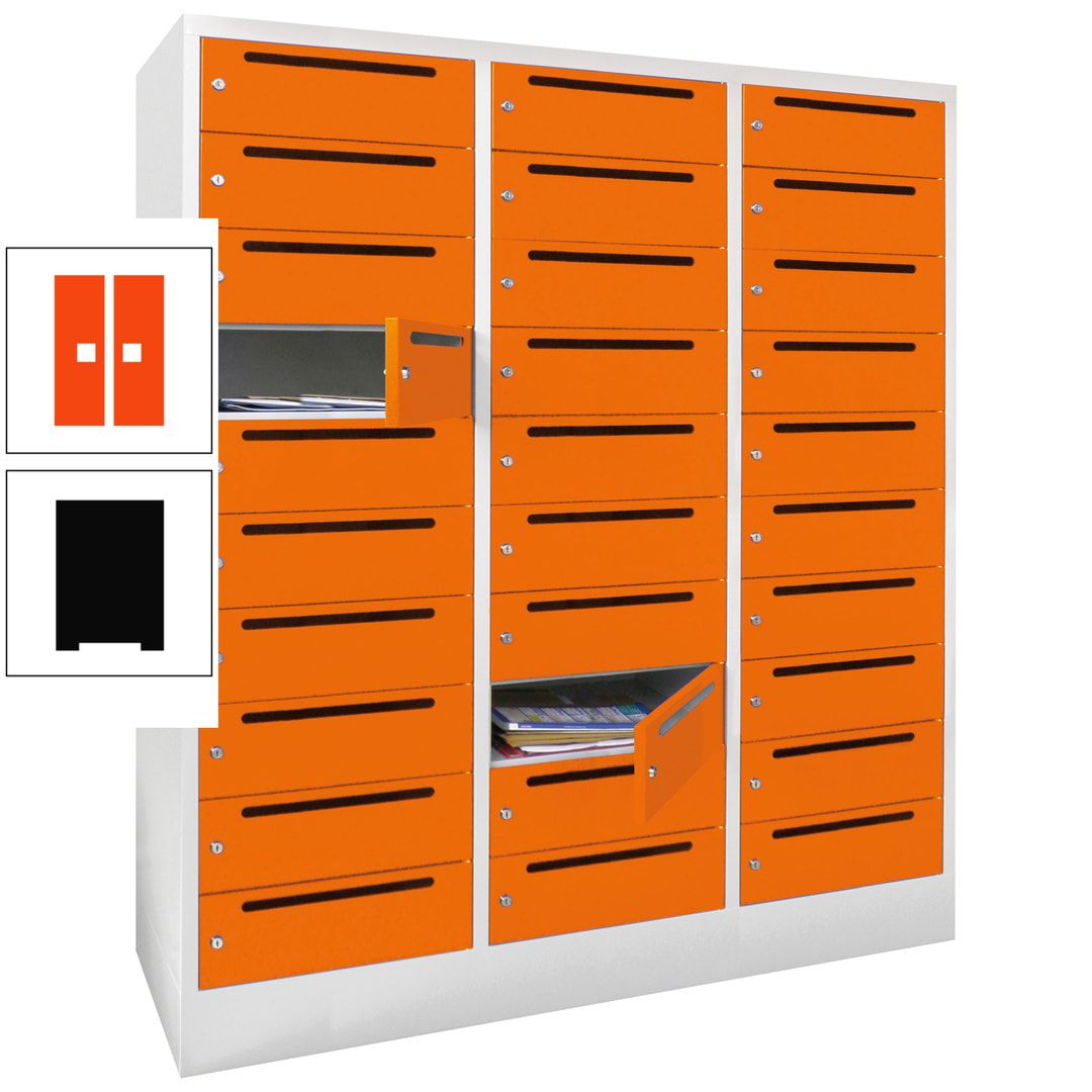 Postverteilerschrank, Schließfachschrank, 3 Abteile a 40 cm, 30 Fächer, 1.850 x 1.200 x 500 mm (HxBxT), Korpus anthrazitgrau, Front anthrazitgrau