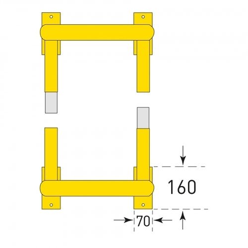 Säulen Rammschutz - Höhe 600 mm - quadratisch - Breite / Tiefe 520 mm - kunststoffbeschichtet - gelb / schwarz