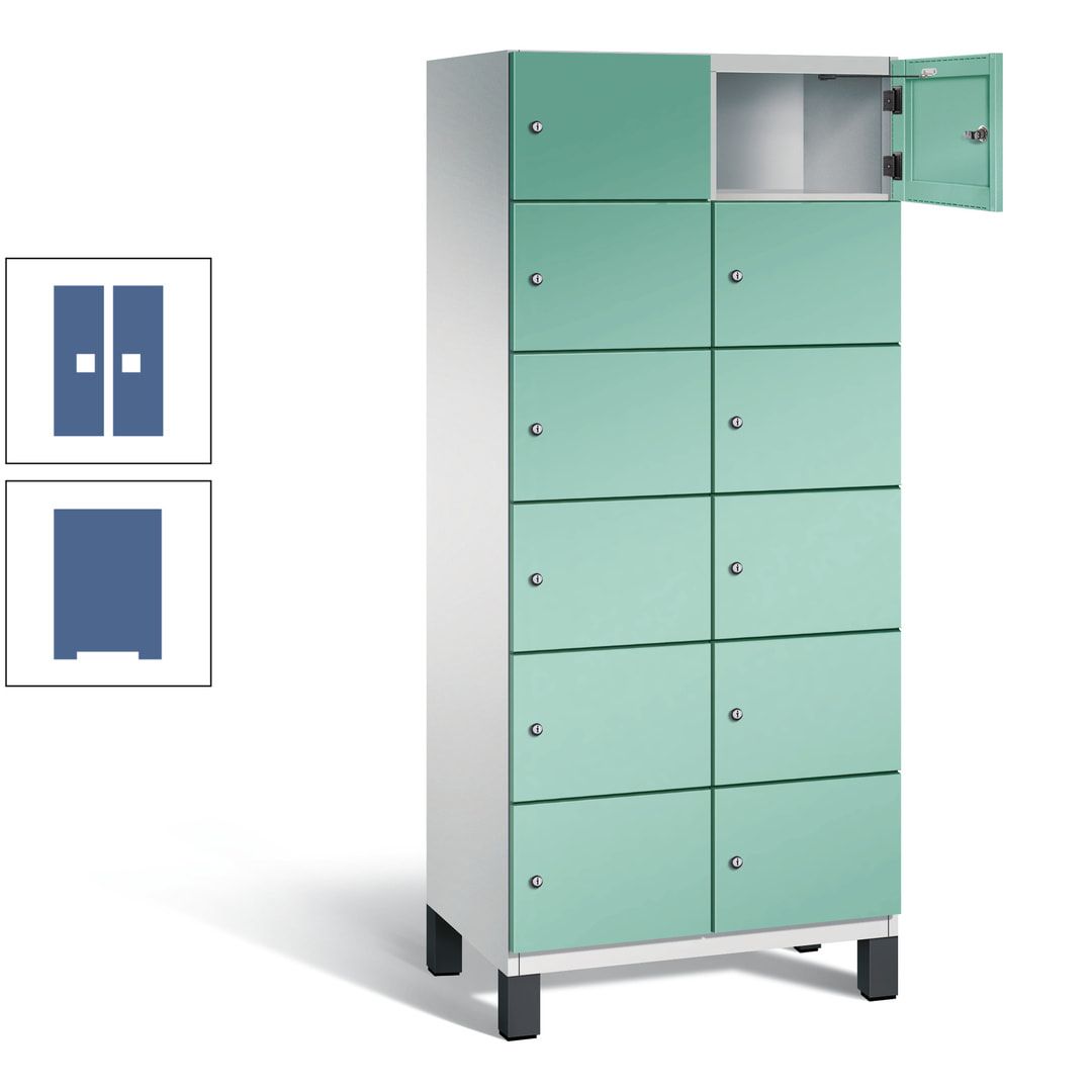 Fächerschrank, Stahlschrank, 12 Fächer, Türöffnungsbegrenzer, Füße, 1.980 x 800 x 525 mm (HxBxT), Korpus anthrazitgrau, Front anthrazitgrau