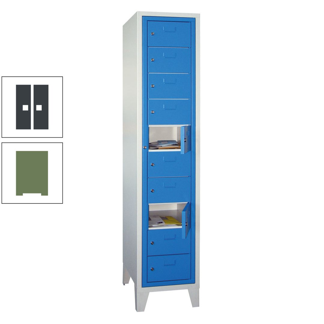 Schließfachschrank - Wäscheausgabeschrank - 10 Fächer a 315 mm - 1.850x400x500 mm (HxBxT) - Füße - Zylinderschloss - anthrazitgrau