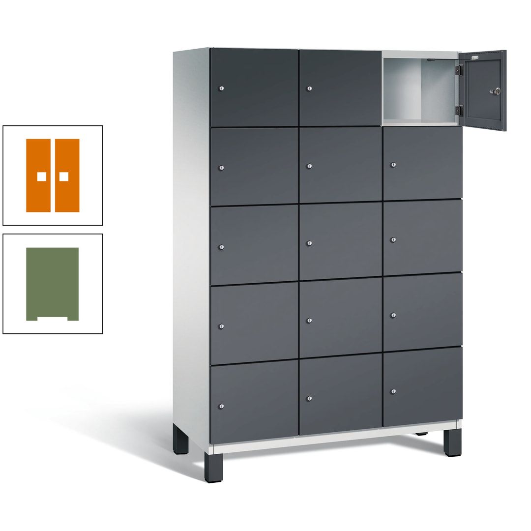 Fächerschrank, Stahlschrank, 15 Fächer, Türöffnungsbegrenzer, Füße, 1.980 x 1.200 x 525 mm (HxBxT), Korpus anthrazitgrau, Front anthrazitgrau