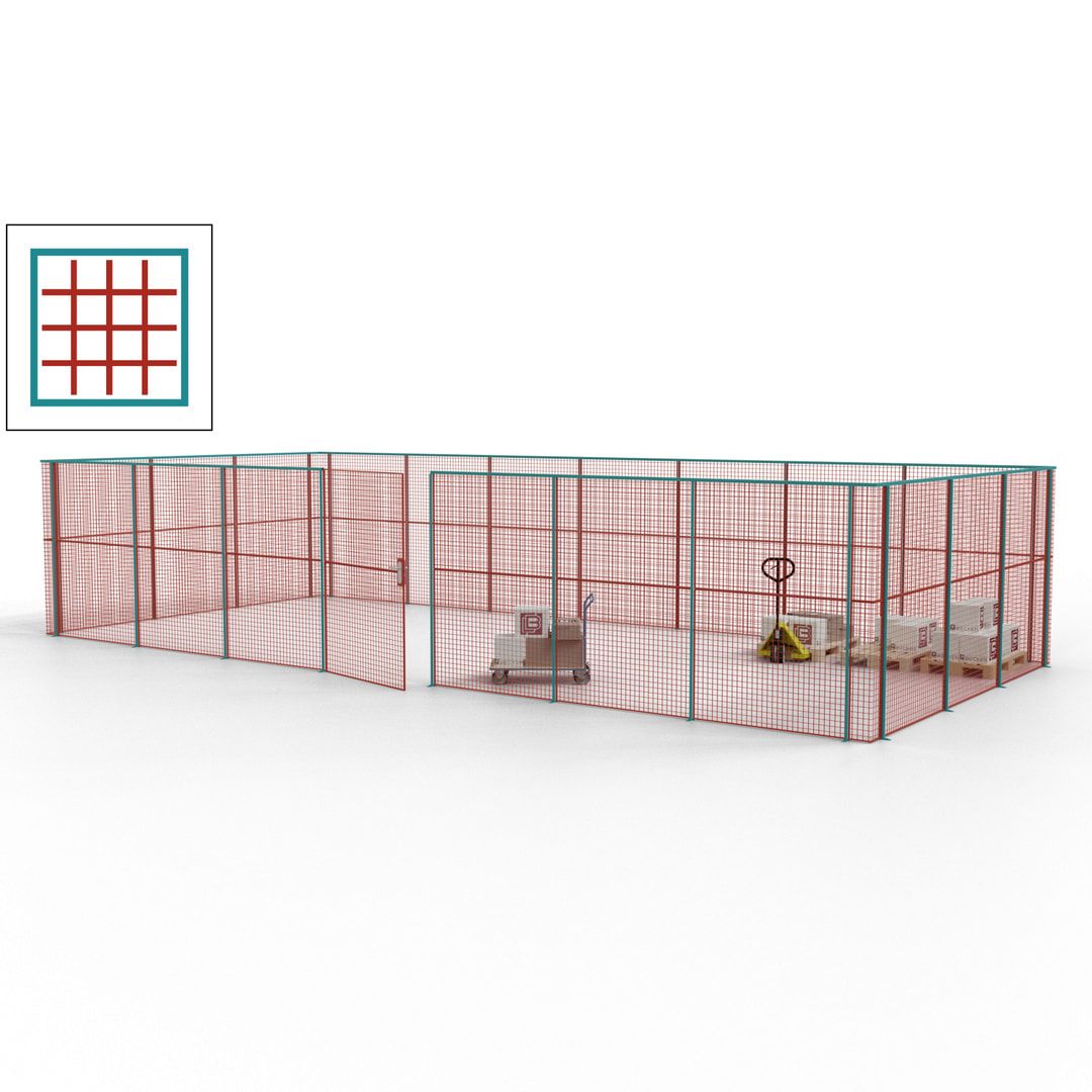 Hallentrennwand - Flügeltür, Gitter - 19 Gitterwände - 2.200 x 10.900 x 4.900 mm (HxBxT) - Perlweiß/reinorange
