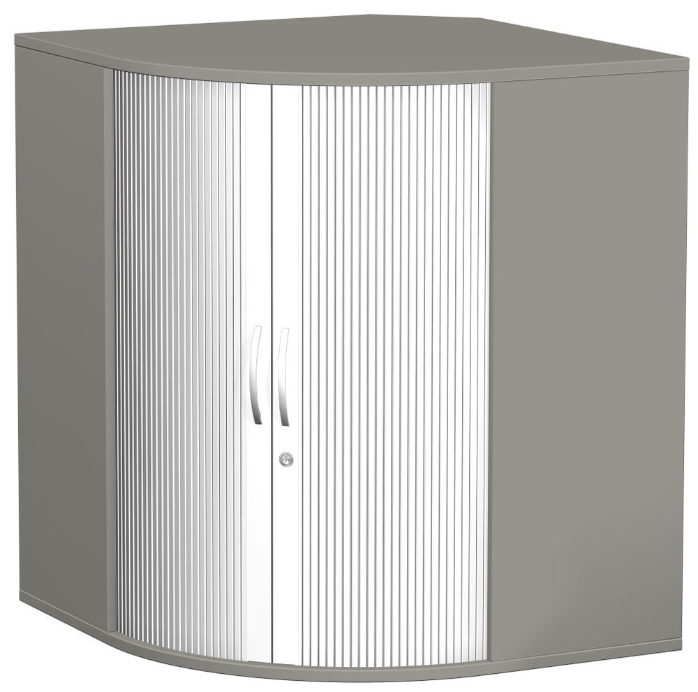 Querrollladen-Eckschrank, Rondell für 72 Ordner, abschließbar, Sockel/Standfüße, 1.152 x 969 x 969 mm (HxBxT), Korpusfarbe Ahorn, Rollladen silber
