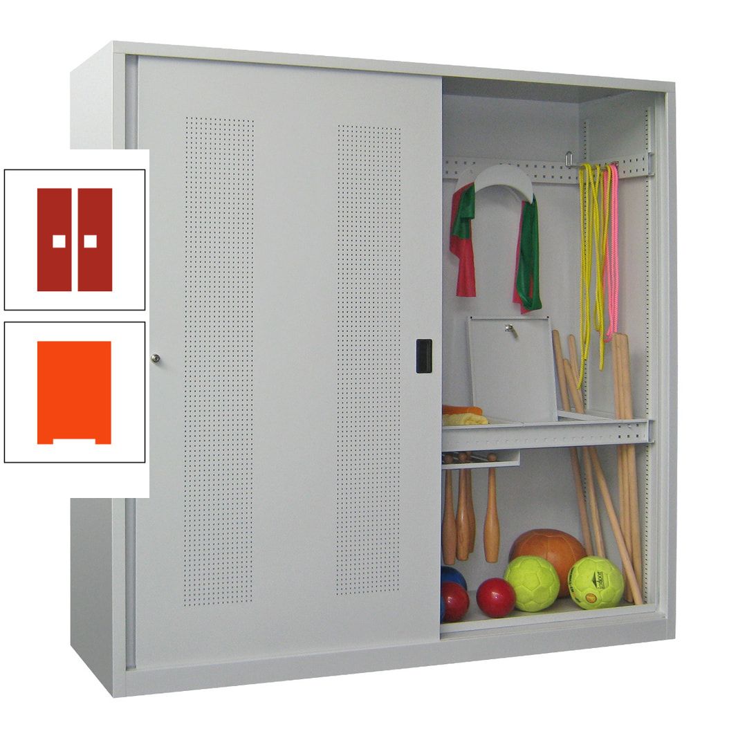 Ballschrank - Schiebetüren mit Lochfeld - Trennwand - 1.950x2.000x600 mm (HxBxT) - anthrazitgrau