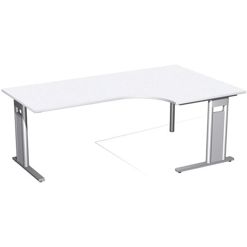 Eckschreibtisch, Eckteil 800 mm, Ecke rechts, Füße einseitig verkürzt, C-Fuß Pro, 720 x 1.600 x 1.200 mm (HxBxT), Gestell silber, Dekor Ahorn
