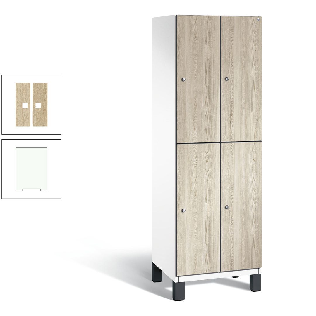 Fächerschrank, Garderobenschrank, mit Füßen, 2 Abteile, 1.980 x 600 x 525 mm (HxBxT), Korpus anthrazitgrau, Tür Donau-Ahorn
