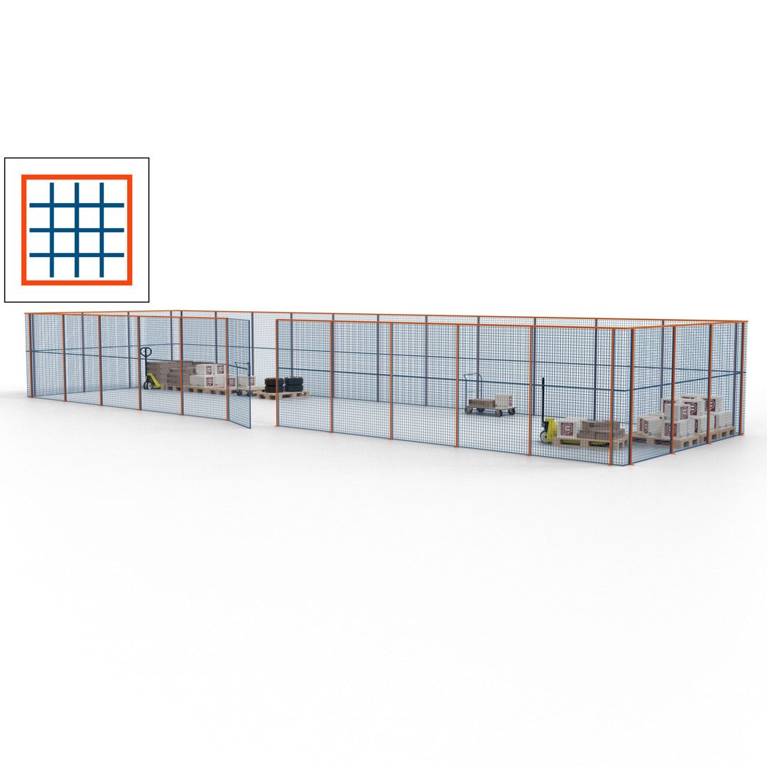 Maschinen Schutzgitter - Hallentrennwand - Sicherheitszaun - Tür - 42 m - 2.200 x 16.900 x 4.900 mm (HxBxT) - enzianblau