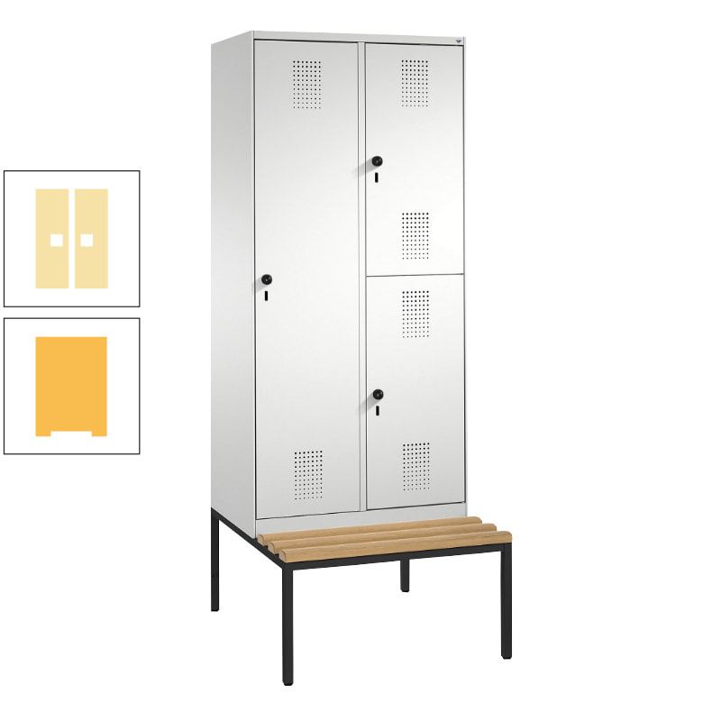 Garderobenschrank, Spind ein- und doppelstöckig Sitzbank, 2 Abteile, 3 Fächer, 2.090 x 800 x 500 mm (HxBxT), Front anthrazitgrau, Korpus anthrazitgrau