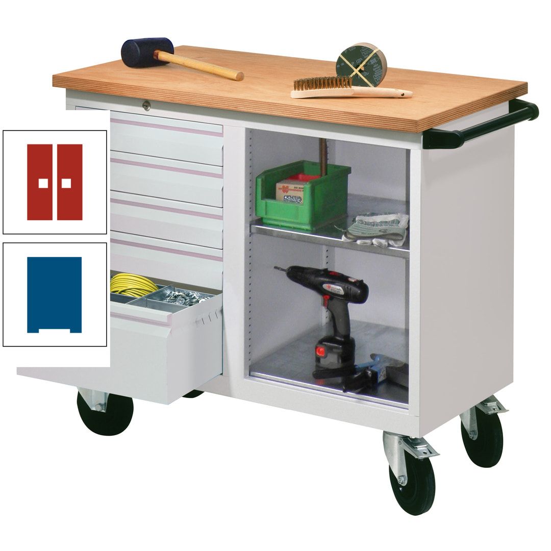 Mobile Werkbank - Werkstattwagen - 915 x 1.090 x 600 mm - 5 Schubladen und Ablagefach - anthrazitgrau