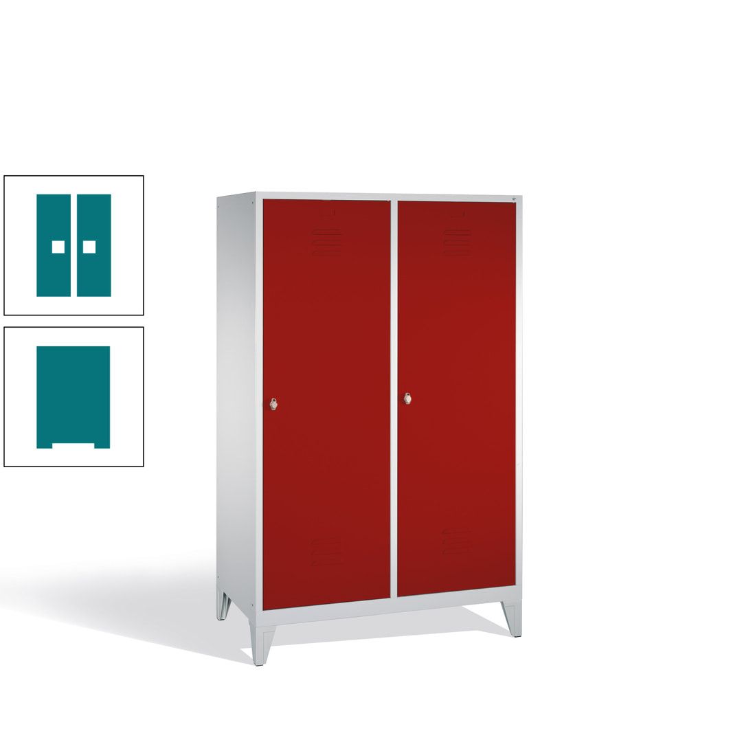Doppel-Spind mit 2 Großtüren, Garderobenschrank mit Füßen, 4 Abteile a 300 mm, Korpus anthrazitgrau, Tür anthrazitgrau, 1.850 x 1.190 x 500 mm (HxBxT)