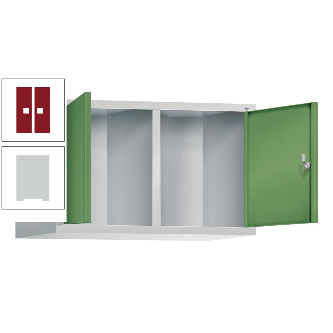 Aufsatzschrank für Spinde und Schließfachschränke, Doppeltüren, 2 Abteile, Korpus anthrazitgrau, Türfarbe anthrazitgrau, 500 x 810 x 500 mm (HxBxT)