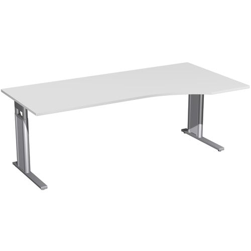 Eckschreibtisch, Ecke rechts, Füße einseitig verkürzt, C-Fuß Pro, höhenverstellbar, 680-820 x 1.600 x 1.000 mm (HxBxT), Gestell silber, Dekor Ahorn