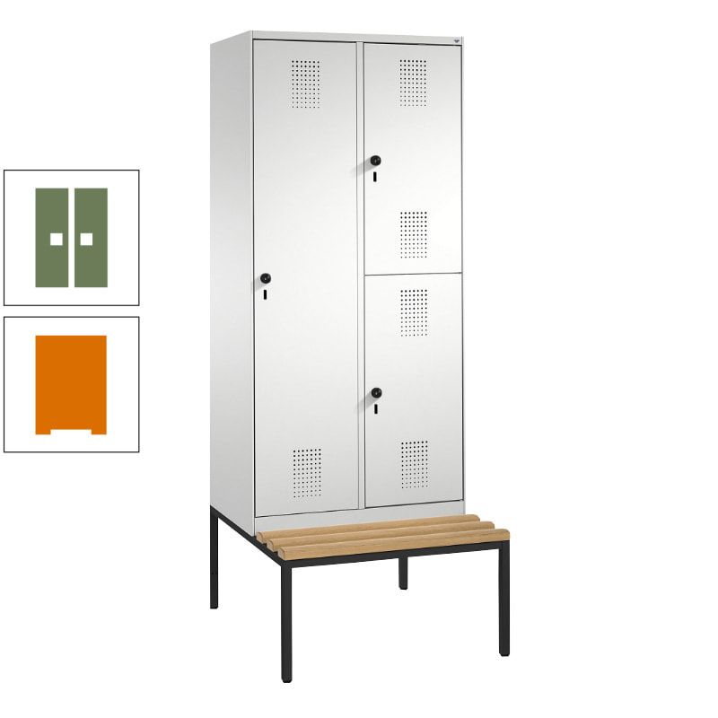 Garderobenschrank, Spind ein- und doppelstöckig Sitzbank, 2 Abteile, 3 Fächer, 2.090 x 800 x 500 mm (HxBxT), Front anthrazitgrau, Korpus anthrazitgrau