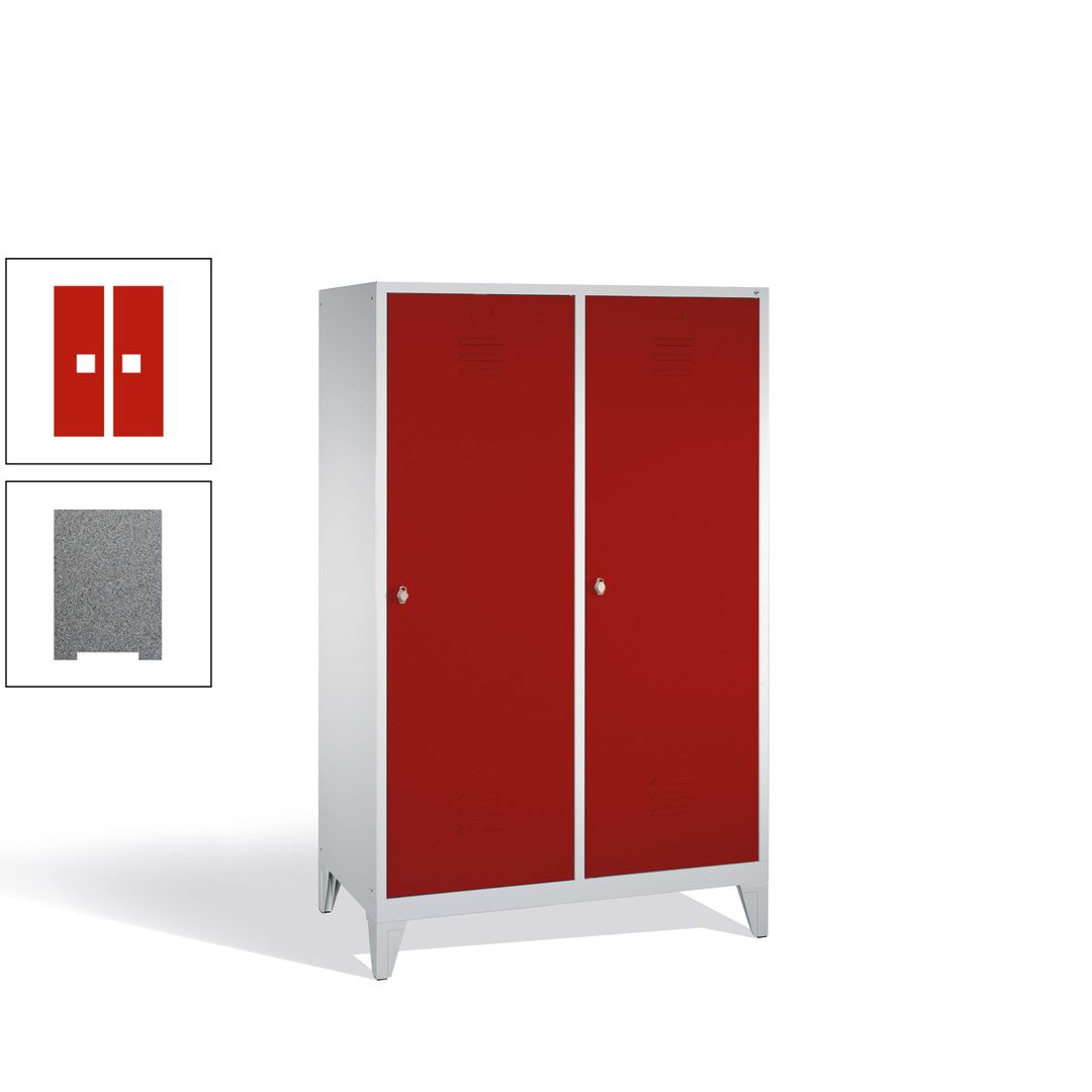 Doppel-Spind mit 2 Großtüren, Garderobenschrank mit Füßen, 4 Abteile a 300 mm, Korpus anthrazitgrau, Tür anthrazitgrau, 1.850 x 1.190 x 500 mm (HxBxT)
