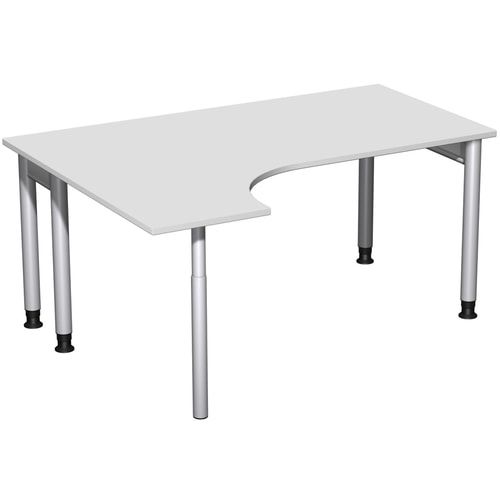 Eckschreibtisch, Ecke links, Füße einseitig verkürzt, 4-Fuß Pro, höhenverstellbar, 680-800 x 1.600 x 1.200 mm (HxBxT), Dekor Ahorn