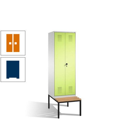 Doppel-Spind, Garderobenschrank, Buche Sitzbank untergebaut, 2 Abteile a 300 mm, Korpus anthrazitgrau, Tür anthrazitgrau, 2.090 x 600 x 815 mm (HxBxT)