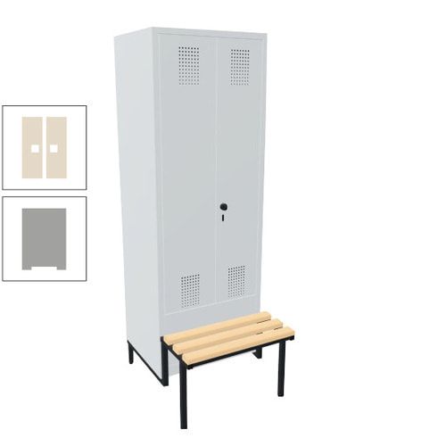 Doppel-Spind, Garderobenschrank, Buche Sitzbank integriert, 2 Abteile a 400 mm, Korpus anthrazitgrau, Tür anthrazitgrau, 1.850 x 800 x 815 mm (HxBxT)