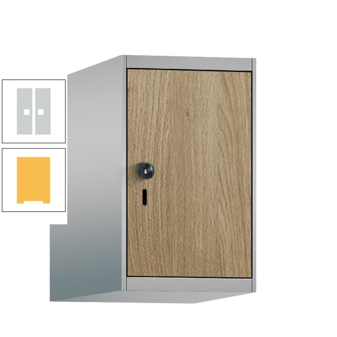 Aufsatzschrank, Schrankaufsatz, 1 Fach a 300 mm, Farbe Pastellgelb, Tür anthrazitgrau, 500 x 300 x 500 mm (HxBxT)