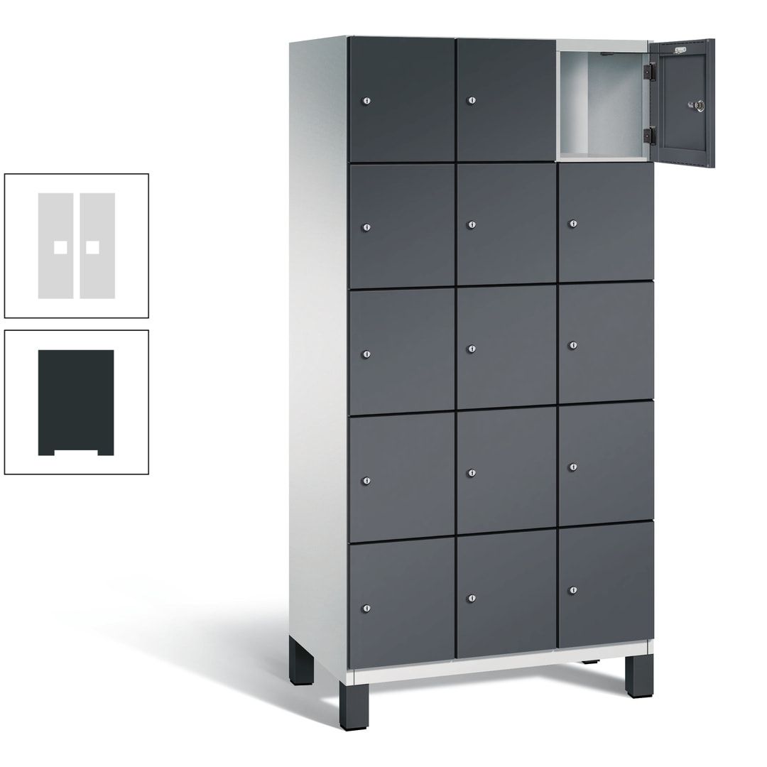 Fächerschrank, Stahlschrank, 15 Fächer, Türöffnungsbegrenzer, Füße, 1.980 x 900 x 525 mm (HxBxT), Korpus anthrazitgrau, Front anthrazitgrau