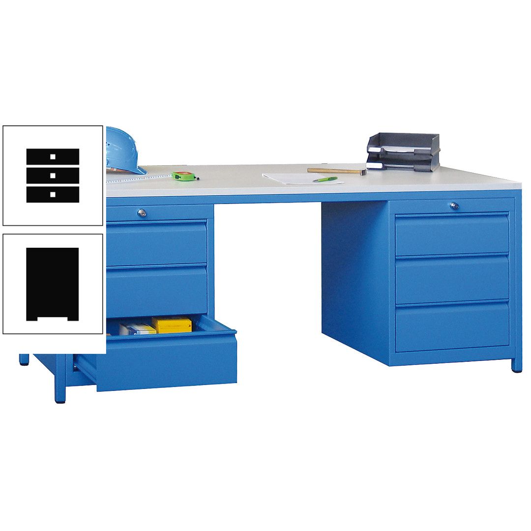 Meisterschreibtisch - 2 Schubladenblöcke - 6 Schubladen - 720 x 1.700 x 800 mm (HxBxT) - anthrazitgrau