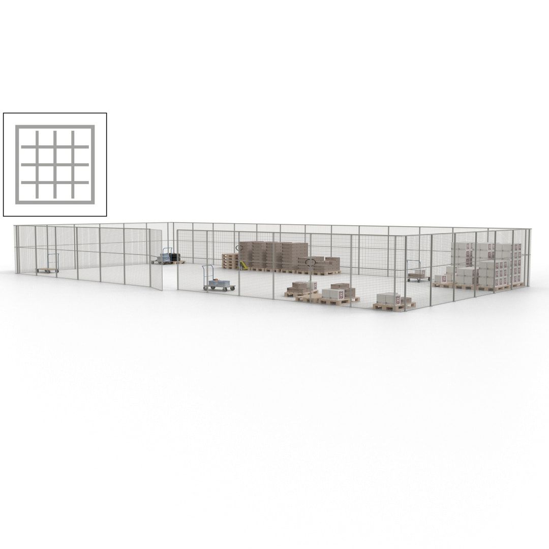 Maschinen Schutzgitter - Hallentrennwand - Sicherheitszaun - Tür - 57 m - 2.200 x 19.900 x 9.400 mm (HxBxT) - enzianblau