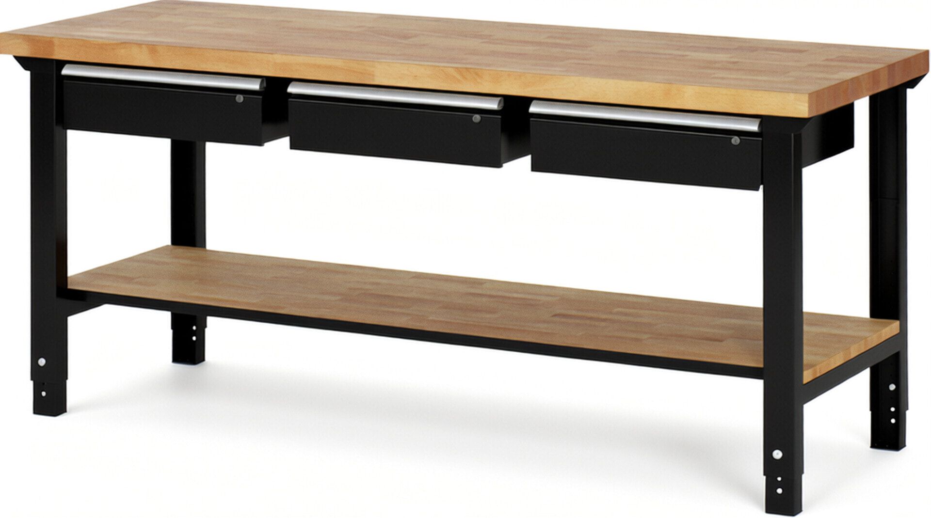 Werkbank mit Ablage - 3 Schubladen - 150:3 - höhenverstellbar 790 - 1.140 mm - 2.000 x 700 mm (BxT) - 750 kg - Buche - Anthrazitgrau
