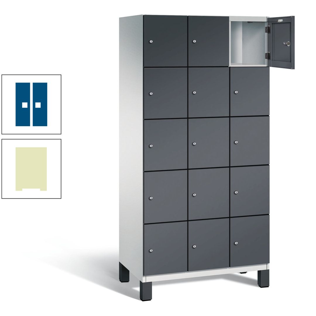 Fächerschrank, Stahlschrank, 15 Fächer, Türöffnungsbegrenzer, Füße, 1.980 x 900 x 525 mm (HxBxT), Korpus anthrazitgrau, Front anthrazitgrau