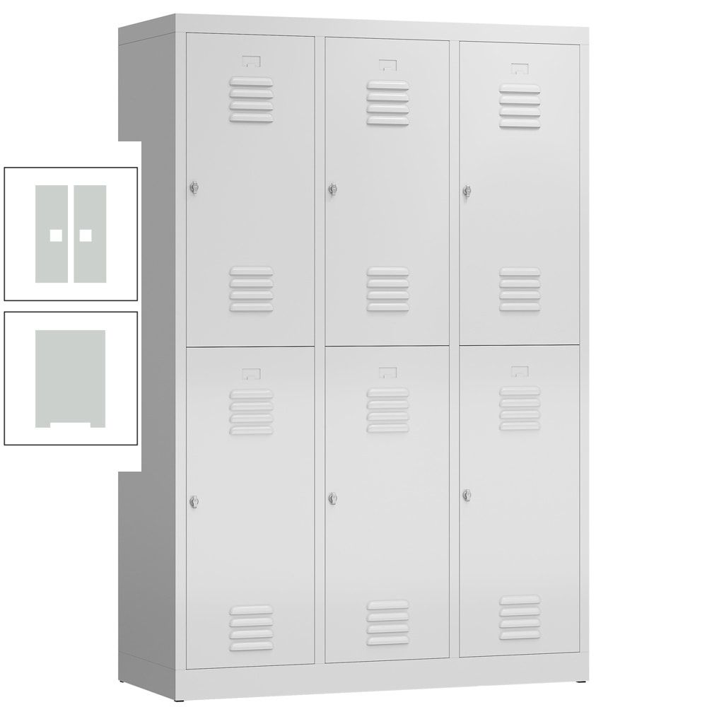 Garderobenschrank, Doppelstockspind, 3 Abteil, 6 Fächer, 1.800 x 1.185 x 500 mm (HxBxT), Drehriegel, Stahl, Korpus: lichtgrau, Front: anthrazitgrau