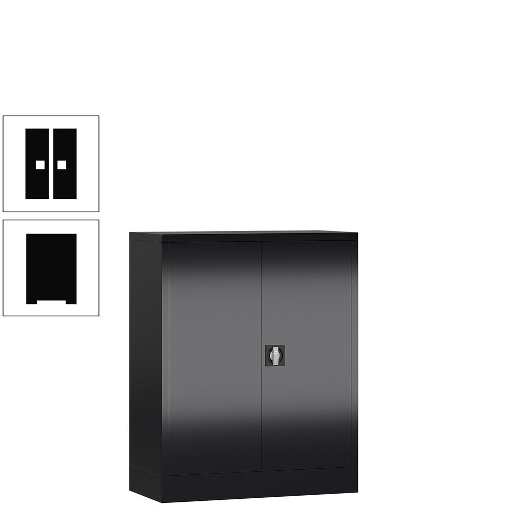 Aktenschrank, Büroschrank, abschließbar, Flügeltüren, 2 Fachböden, 1.200 x 920 x 420 mm (HxBxT), Stahl, Korpus und Türen lichtgrau