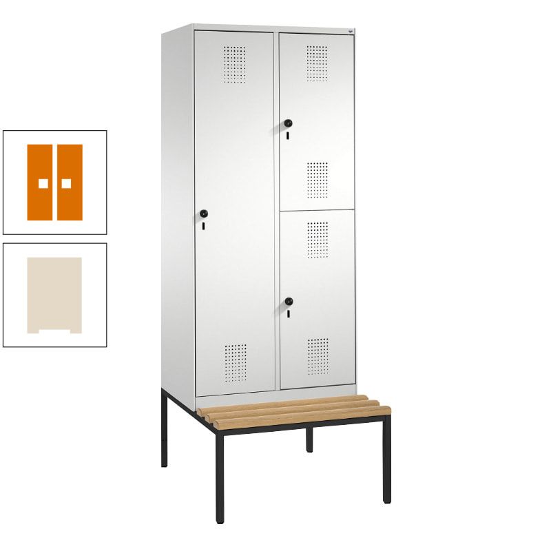 Garderobenschrank, Spind ein- und doppelstöckig Sitzbank, 2 Abteile, 3 Fächer, 2.090 x 800 x 500 mm (HxBxT), Front anthrazitgrau, Korpus anthrazitgrau