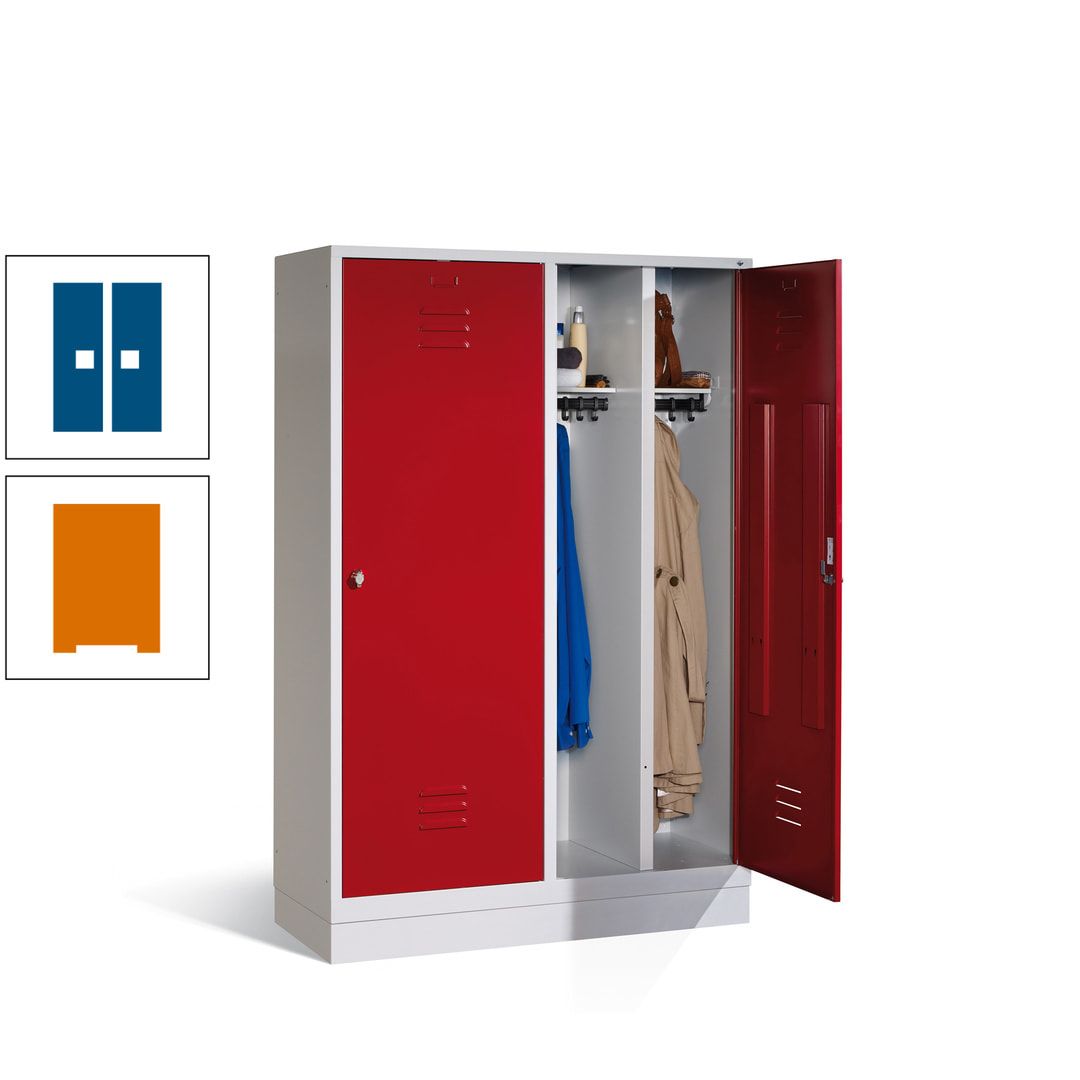 Doppel-Spind mit Großtüren, Garderobenschrank mit Sockel, 4 Abteile a 300 mm, Korpus anthrazitgrau, Tür anthrazitgrau, 1.800 x 1.190 x 500 mm (HxBxT)