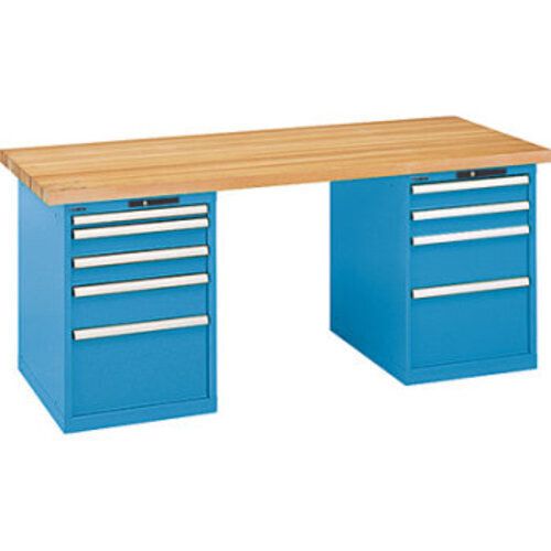 Werkbank, Buchenplatte - Code Lock - Tragkraft 1.000 kg - 850 x 2.000 x 800 mm (HxBxT) - 9 Schubladen - Capriblau