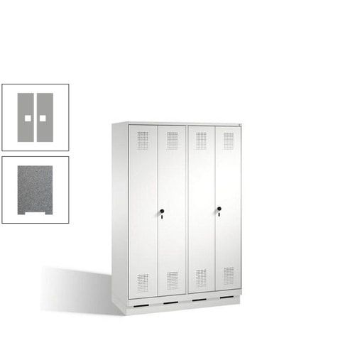 Doppel-Spind, Doppeltüren, Garderobenschrank mit Sockel, 4 Abteile a 300 mm, Korpus anthrazitgrau, Tür anthrazitgrau, 1.800 x 1.200 x 500 mm (HxBxT)