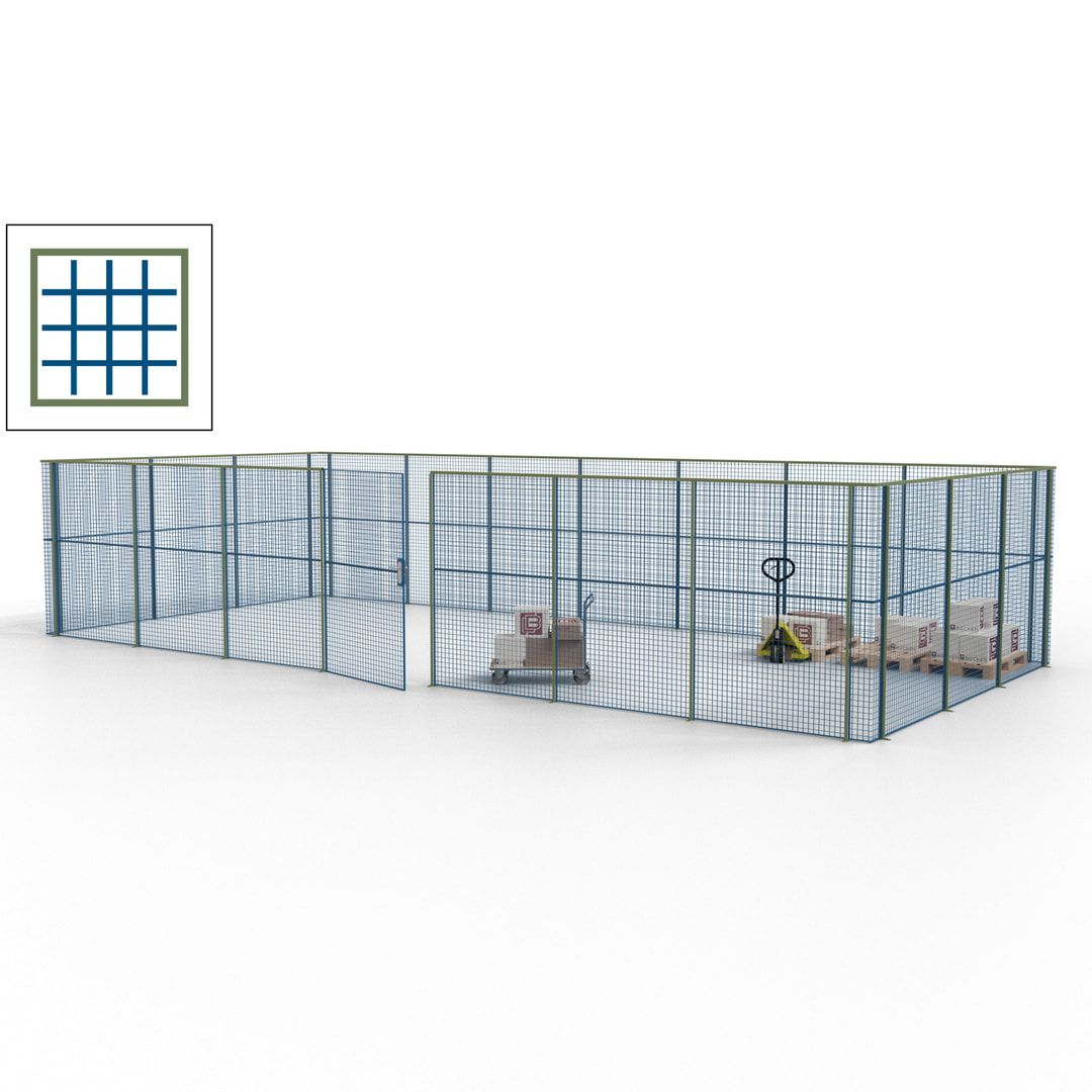 Hallentrennwand - Flügeltür, Gitter - 19 Gitterwände - 2.200 x 10.900 x 4.900 mm (HxBxT) - Perlweiß/reinorange