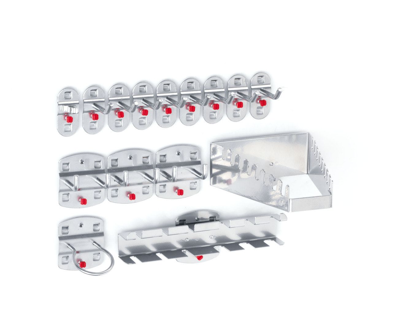 Werkzeughalterset, Hakenset, 15-teilig, für Lochplatten, Schraubsystem, Farbe Aluminium