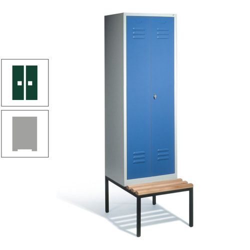 Doppel-Spindschrank, Buche Sitzbank untergebaut, 2 Abteile a 300 mm, Korpus lichtgrau, Tür anthrazitgrau, 2.090 x 610 x 815 mm (HxBxT)