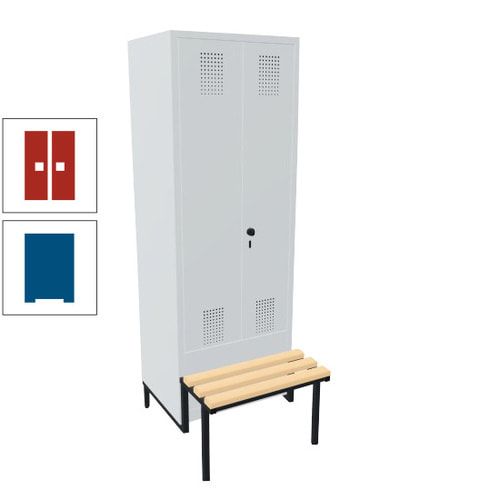 Doppel-Spind, Garderobenschrank, Buche Sitzbank integriert, 2 Abteile a 400 mm, Korpus anthrazitgrau, Tür anthrazitgrau, 1.850 x 800 x 815 mm (HxBxT)