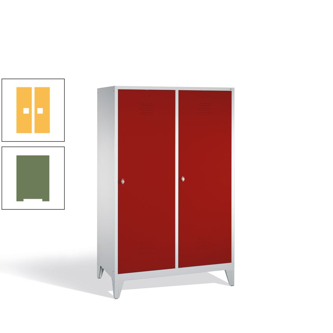 Doppel-Spind mit 2 Großtüren, Garderobenschrank mit Füßen, 4 Abteile a 300 mm, Korpus anthrazitgrau, Tür anthrazitgrau, 1.850 x 1.190 x 500 mm (HxBxT)