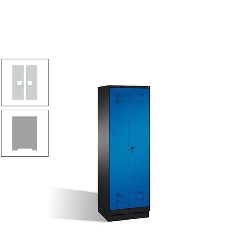 Doppel-Spind, Doppeltüren, Garderobenschrank mit Sockel, 2 Abteile a 300 mm, Korpus anthrazitgrau, Tür anthrazitgrau, 1.800 x 600 x 500 mm (HxBxT)
