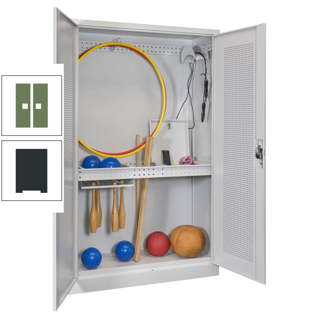 Sportschrank - Lochfeldtüren - Variante 1 - 1.950x1.200x500 mm (HxBxT) - anthrazitgrau