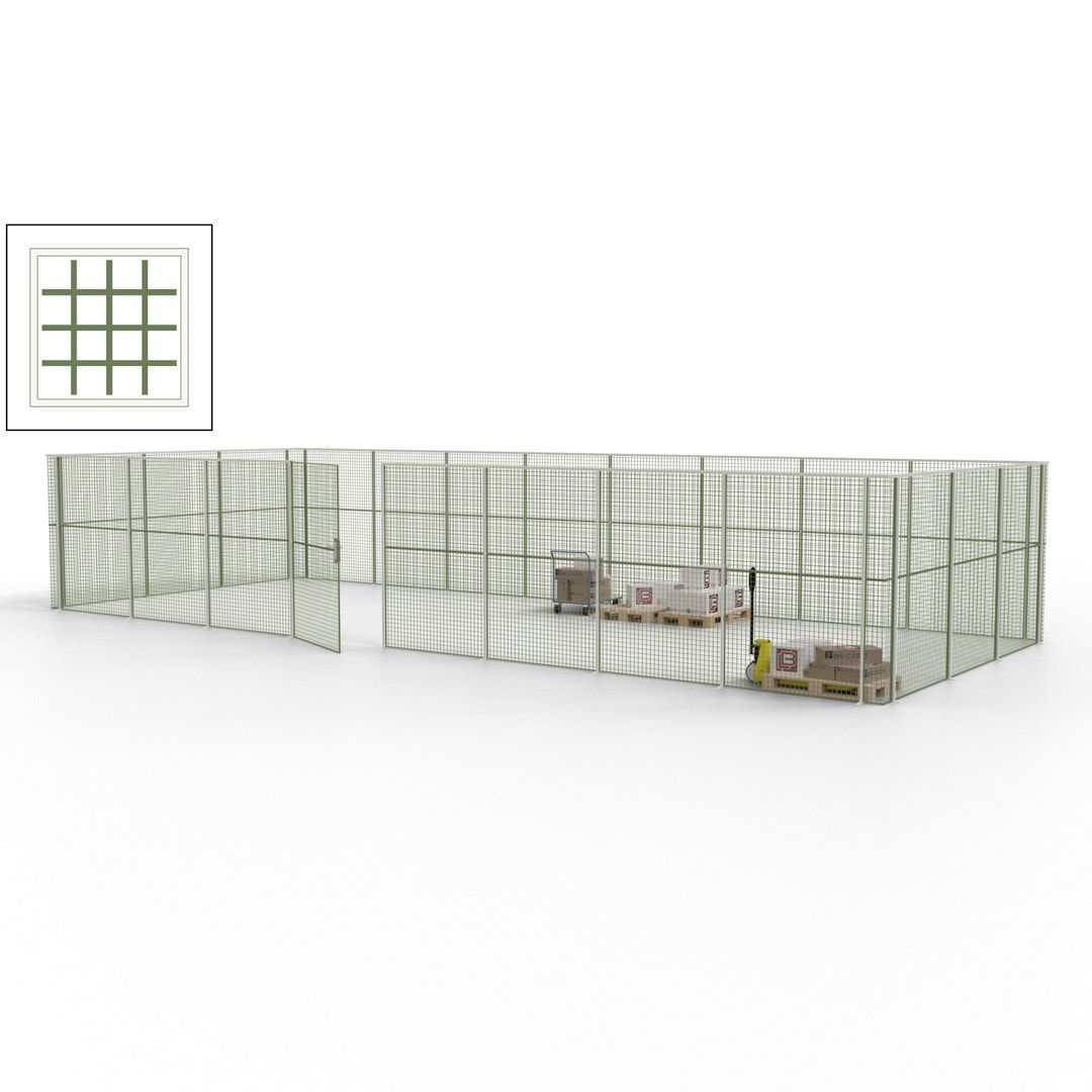 Maschinen Schutzgitter - Hallentrennwand - Sicherheitszaun - Tür - 33 m - 2.200 x 12.400 x 4.900 mm (HxBxT) - enzianblau
