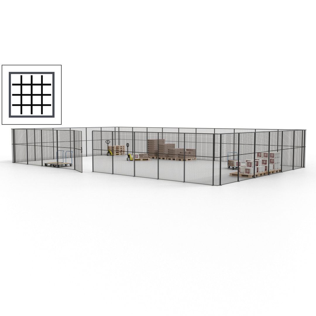 Maschinen Schutzgitter - Hallentrennwand - Sicherheitszaun - Tür - 48 m - 2.200 x 15.400 x 9.400 mm (HxBxT) - enzianblau