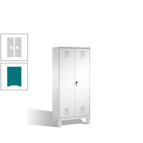 Doppel-Spind, Doppeltüren, Garderobenschrank mit Füßen, 2 Abteile a 400 mm, Korpus anthrazitgrau, Tür anthrazitgrau, 1.850 x 800 x 500 mm (HxBxT)