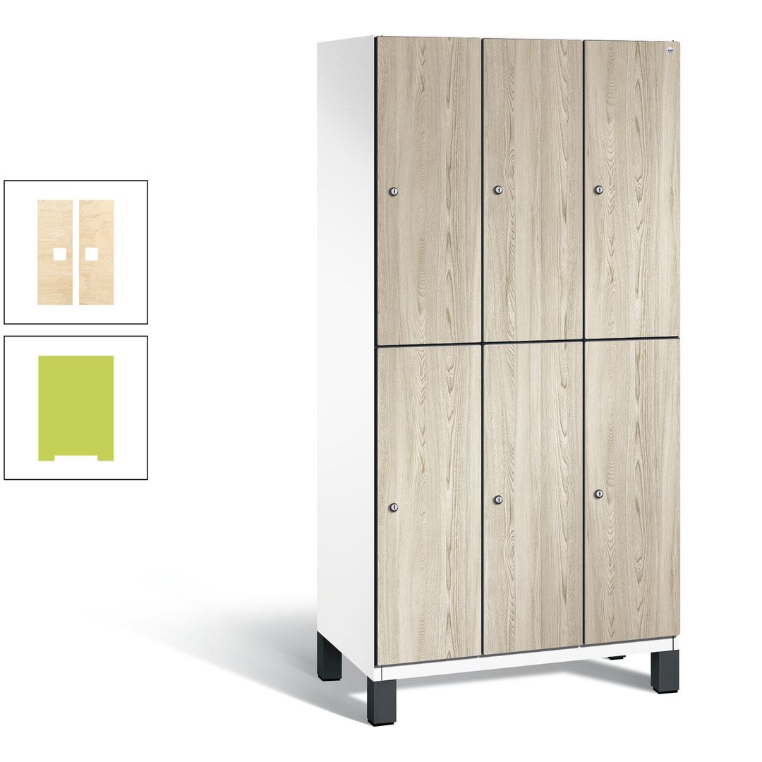 Fächerschrank, Garderobenschrank, mit Füßen, 3 Abteile, 1.980 x 900 x 525 mm (HxBxT), Korpus anthrazitgrau, Tür Donau-Ahorn