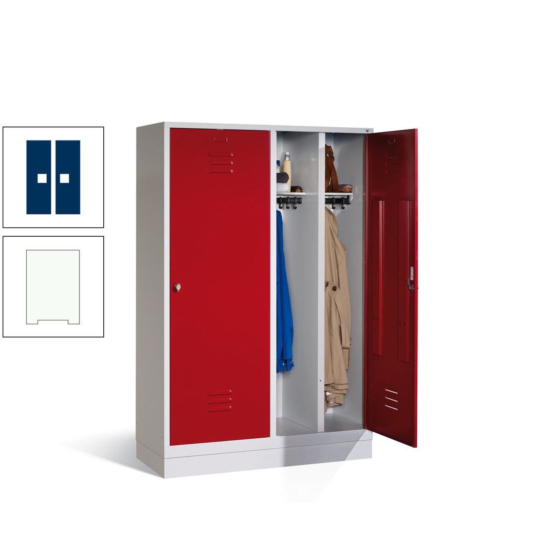 Doppel-Spind mit Großtüren, Garderobenschrank mit Sockel, 4 Abteile a 300 mm, Korpus anthrazitgrau, Tür anthrazitgrau, 1.800 x 1.190 x 500 mm (HxBxT)