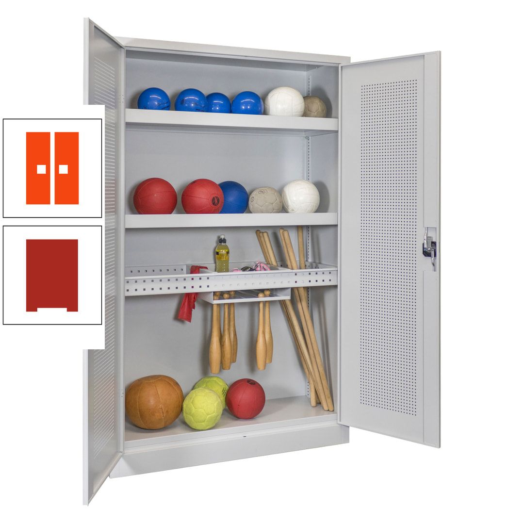 Sportschrank - Lochfeldtüren - Variante 2 - 1.950x1.200x500 mm (HxBxT) - anthrazitgrau