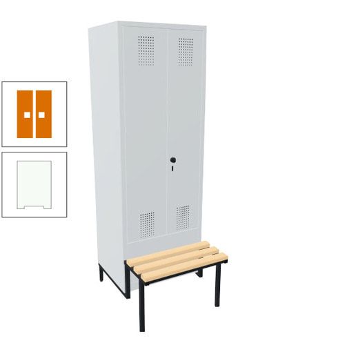 Doppel-Spind, Garderobenschrank, Buche Sitzbank integriert, 2 Abteile a 400 mm, Korpus anthrazitgrau, Tür anthrazitgrau, 1.850 x 800 x 815 mm (HxBxT)