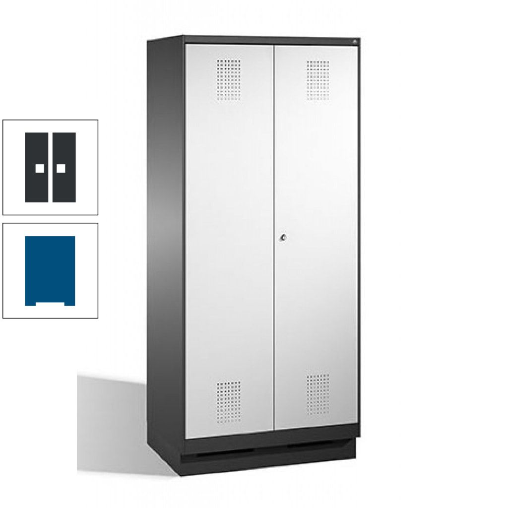 Doppel-Spind, Doppeltüren, Garderobenschrank mit Sockel, 2 Abteile a 400 mm, Korpus anthrazitgrau, Tür anthrazitgrau, 1.800 x 800 x 500 mm (HxBxT)