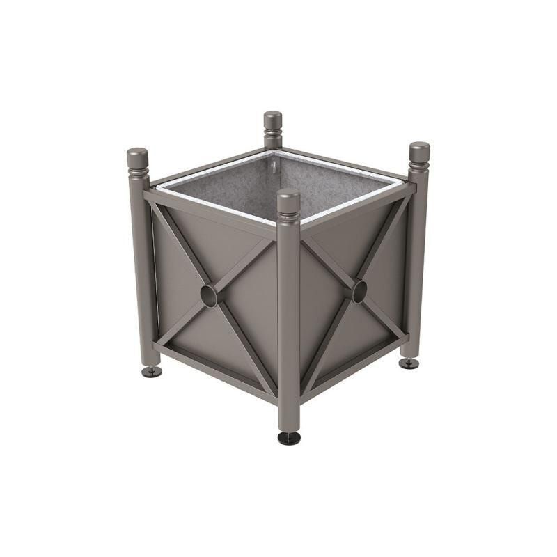 Pflanzbehälter, Stahlblech feuerverzinkt, verstellbare Füße, Innenfach feuerverzinkt, Kopf Agora, 750 x 800 x 800 mm (HxBxT), enzianblau