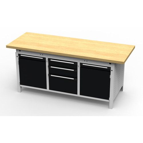 OTTOKIND Werkbank - bündige Arbeitsplatte - 810 x 1.695 x 750 mm (HxBxT) - 3 Schubladen - 2 Schränke - lichtgrau